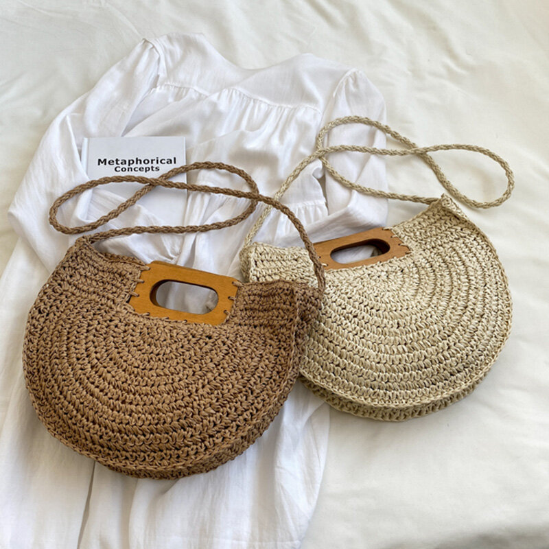 Bolsa de praia para mulheres, saco tecido à mão, estilo boêmio, casual, boa qualidade, nova moda, verão