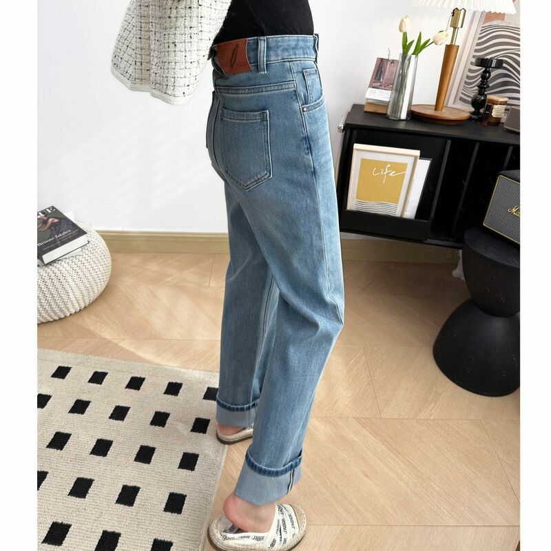 2024 Spring Summer Best Selling Models Four Color Denim Straight Pants Women Relaxed Universal Elastic Narrow Wide Leg Pants