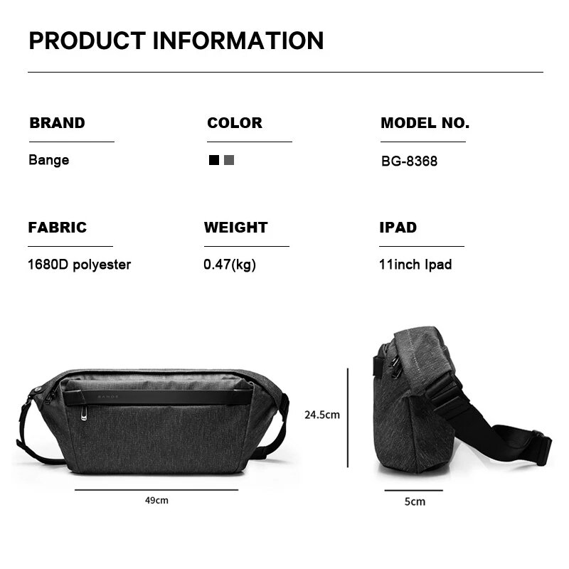 BANGE-bolso cruzado femenino para iPad de 11 pulgadas, bolsa de pecho de viaje corto, bolso de mensajero de hombro repelente al agua para hombre, doble uso, nuevo