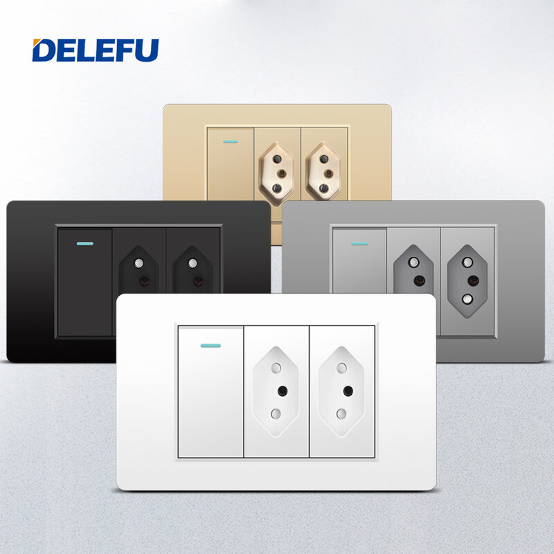 DELEFU-PC Brazil Standard Switch socket Grey, black, white, gold, 118x72mm, 10A, 20A