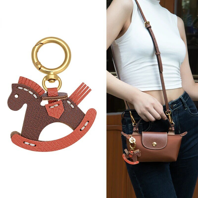 Genuine Leather Rocking Horse Pendant Bag Charm Decorative Keychain DIY Bag Accessories 2024