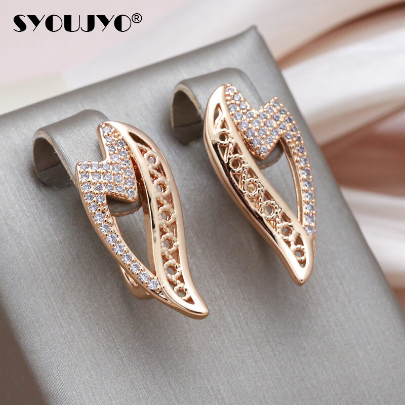 SYOUJYO Luxury 585 Gold Color Wings Earrings For Women Cubic Zirconia Full Paved Bride Wedding Fine Jewelry Vintage Earrings