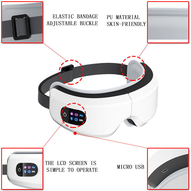 Smart Eye Massager Vibrator Verwarming Trillingen Met Bluetooth Muziek Opvouwbaar Oogmasker Verrekking Migraine Verlichting Verbeteren Slaap