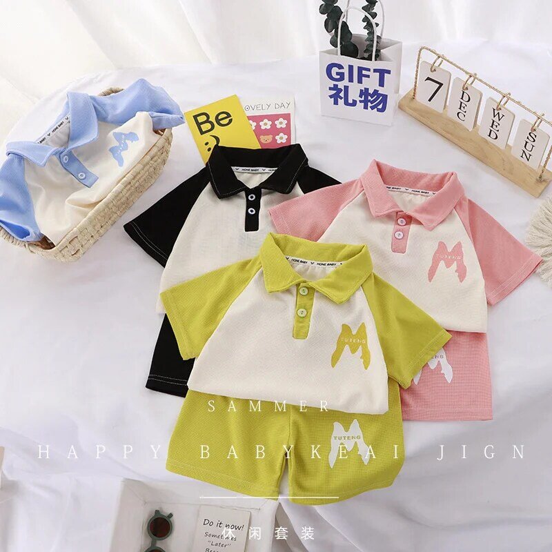 Children Summer Sets Kids Colourful Short-sleeved Shorts Suit Boys Girls Casual Sports Set 1-12 Years New Trends Clothing