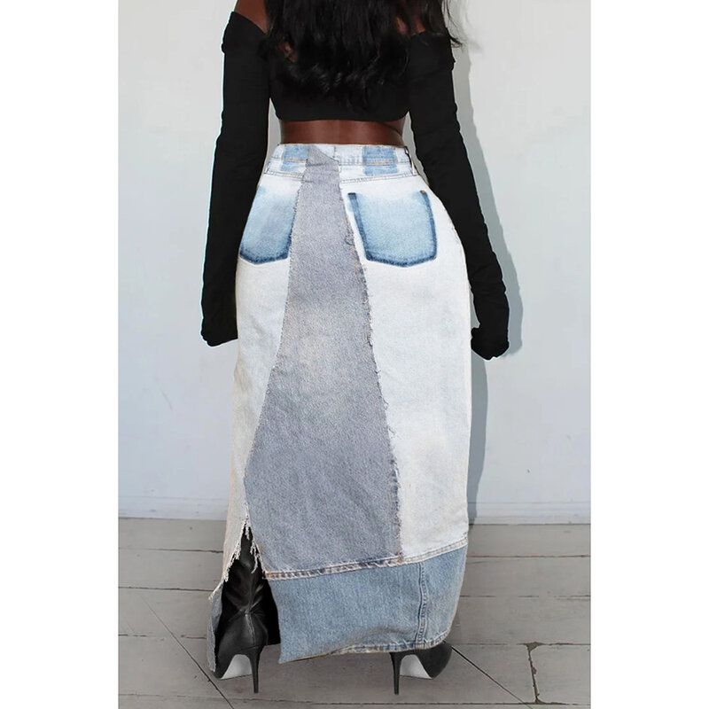 Женская Повседневная винтажная джинсовая юбка с разрезом и пуговицами