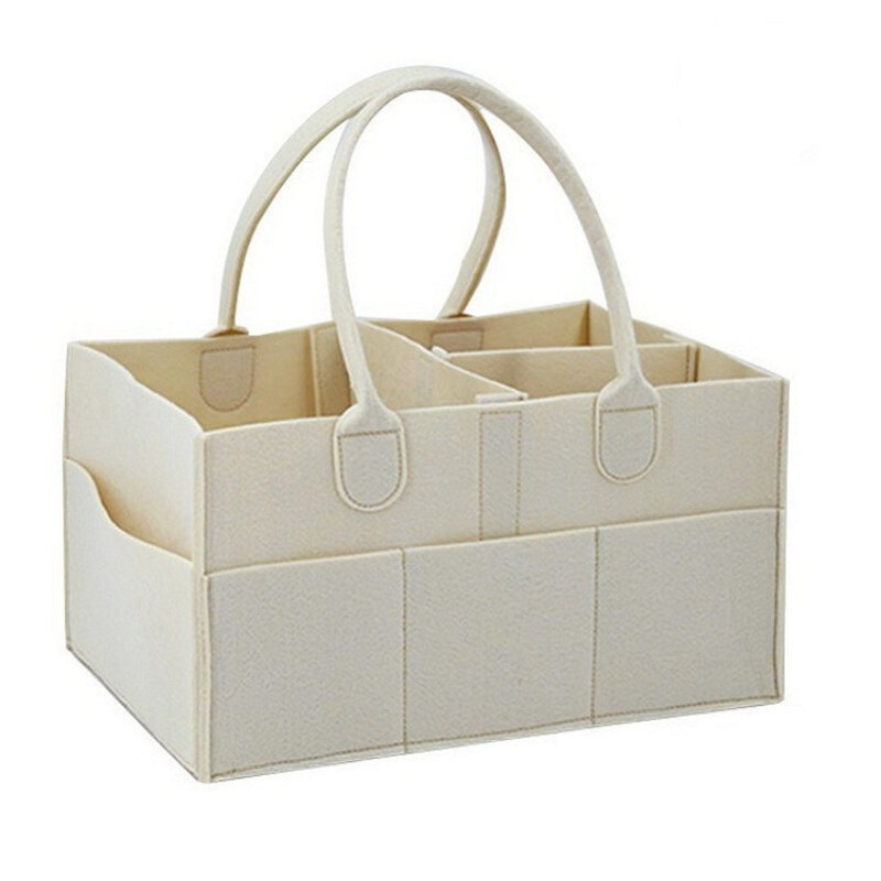 Bolsa de pañales de fieltro para bebé, bolsa de pañales Beige plegable, almacenamiento extraíble, divisor multiusos, impermeable