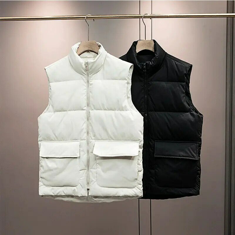 Men's Wear 2024 New Fashion and Leisure Slim Stand Collar Cotton-padded Jacket Vest Top Retro Sleeveless Zipper Vest Chic Top.