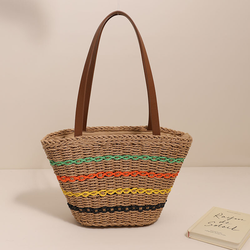 Богемная Плетеная соломенная сумка-тоут, женская сумка из искусственной кожи, Женская Повседневная вместительная роскошная дизайнерская сумка