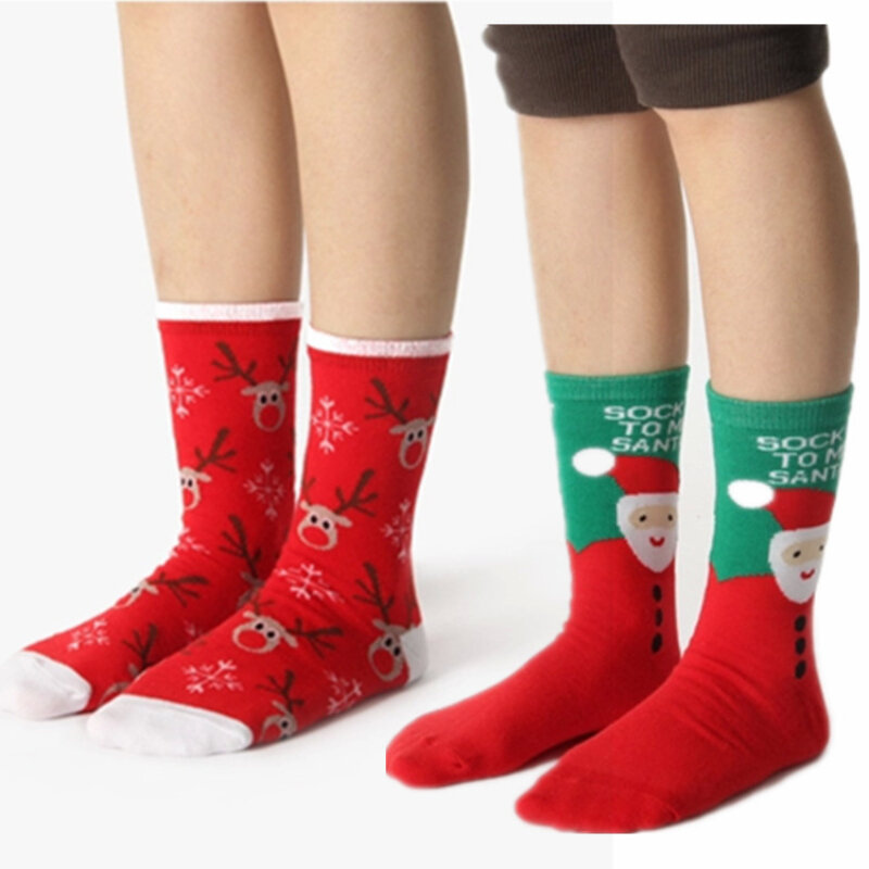 Santa Elk Snowflake ถุงเท้าผ้าฝ้ายกลางหลอดคริสต์มาสถุงเท้าคู่