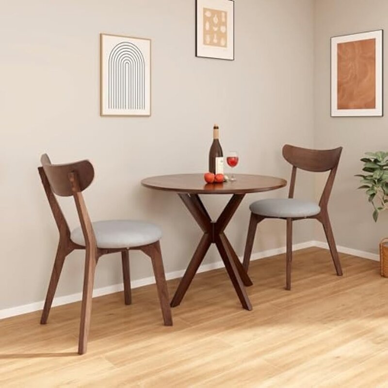Mesa de jantar redonda, mesa pequena cozinha cadeiras set, 2 partes, meados do século