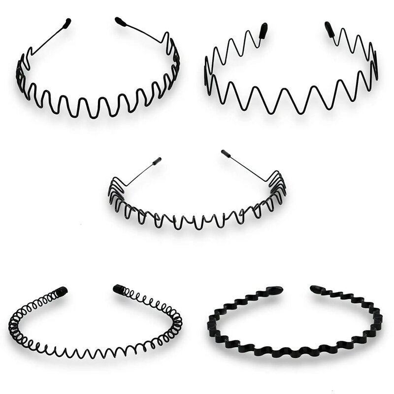 Preto elástico antiderrapante headbands de metal para homens e mulheres, simples ondulado hairband, acessórios para cabelo, moda Hoop, primavera