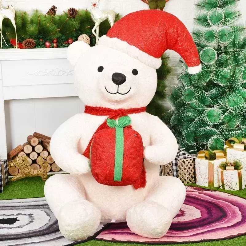 Boneka Mewah Tiup 3, 9ft Beruang Putih LED Mainan Tiup Bercahaya Dekorasi Selamat Natal Ornamen Pesta Rumah Hadiah Tahun Baru