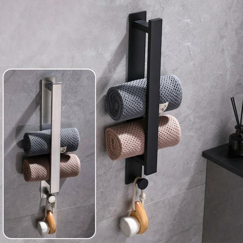 Toallero de acero inoxidable sin taladro para baño, toallero montado en la pared, organización sin esfuerzo, ahorro de espacio