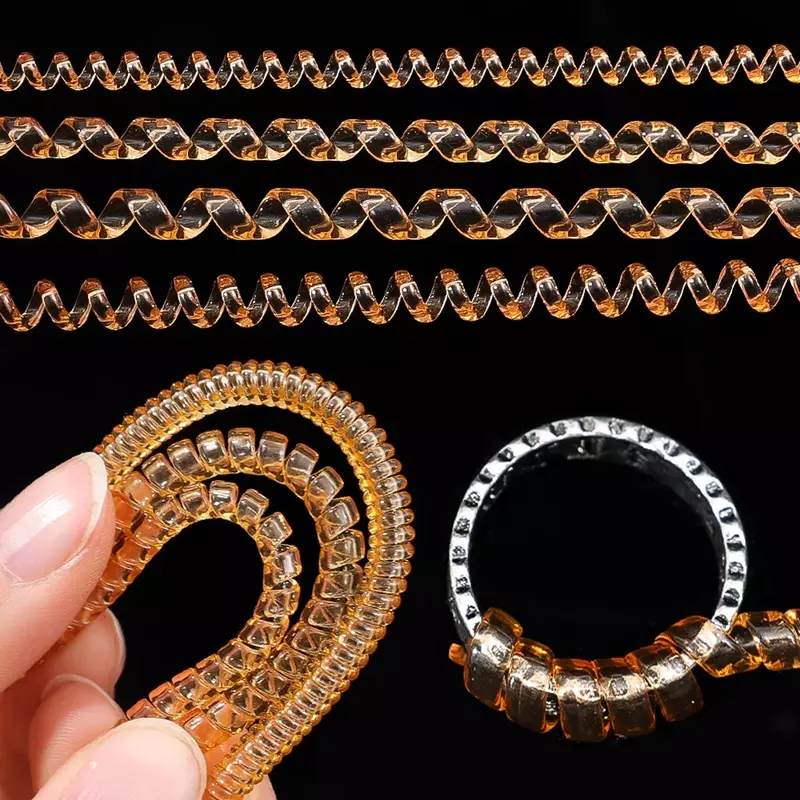 4 buah alat pengurang ukuran cincin Spiral cincin berbasis pegas menyesuaikan alat pengubahan ukuran transparan tidak terlihat penjaga perhiasan