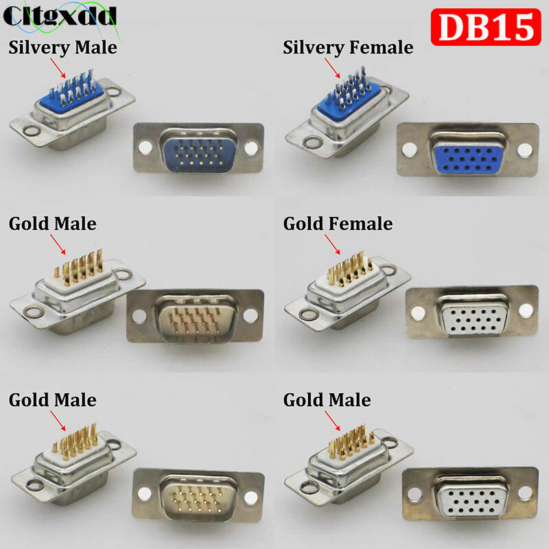 Cltgxdd 1 pces db15 conector 15pin 3 buraco de fileira/pino macho fêmea tomada porta adaptador d sub dp15