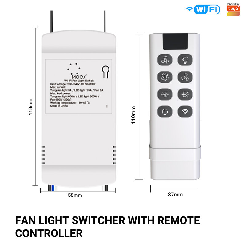 MOES Smart Wi-Fi Ceiling Fan Switch Module Control Fan and Light Separately with App or Voice Compatible with Alexa and Google