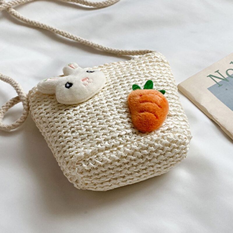 Bolsa de tecido de palha infantil bolsa estilo coreano carteira boêmia bolsa de praia dos desenhos animados, pequena linda moda