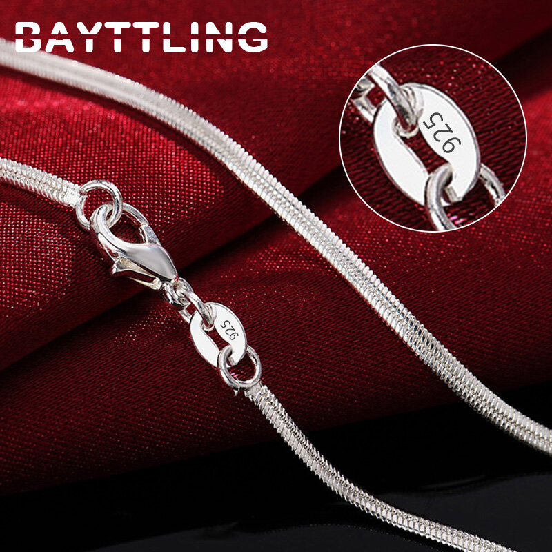 925 Sterling Silver 2MM 40-60cm kalung rantai ular datar liontin wanita pesta pernikahan hadiah perhiasan aksesori Natal