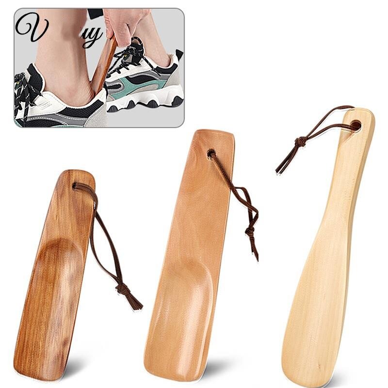 Zapatero de madera maciza, cuerno de zapato de madera Natural, artesanía portátil, mango largo, elevador de zapatos, accesorios para zapatos, 1 ud.