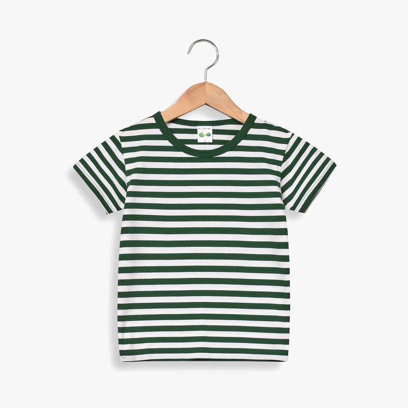 Camiseta infantil de algodão listrado, roupa de verão para menino, meia manga, azul marinho, gola, renderização