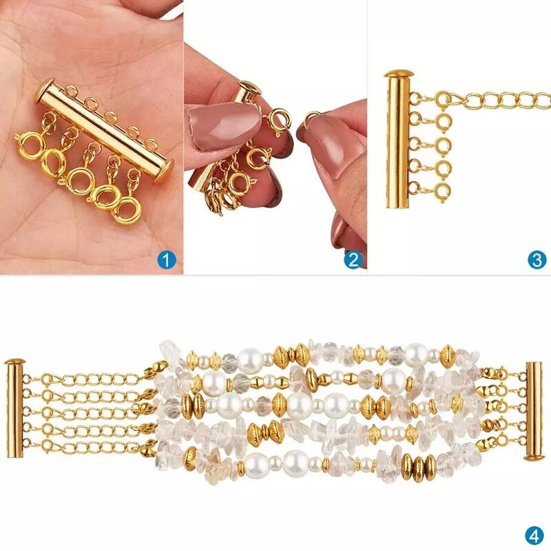2 sztuk okrągła rura zamki wielu wiersz łącznik do łańcuszka z sprężyna pierścionek zapięcie dla DIY bransoletka tworzenia biżuterii akcesoria naszyjnikowe