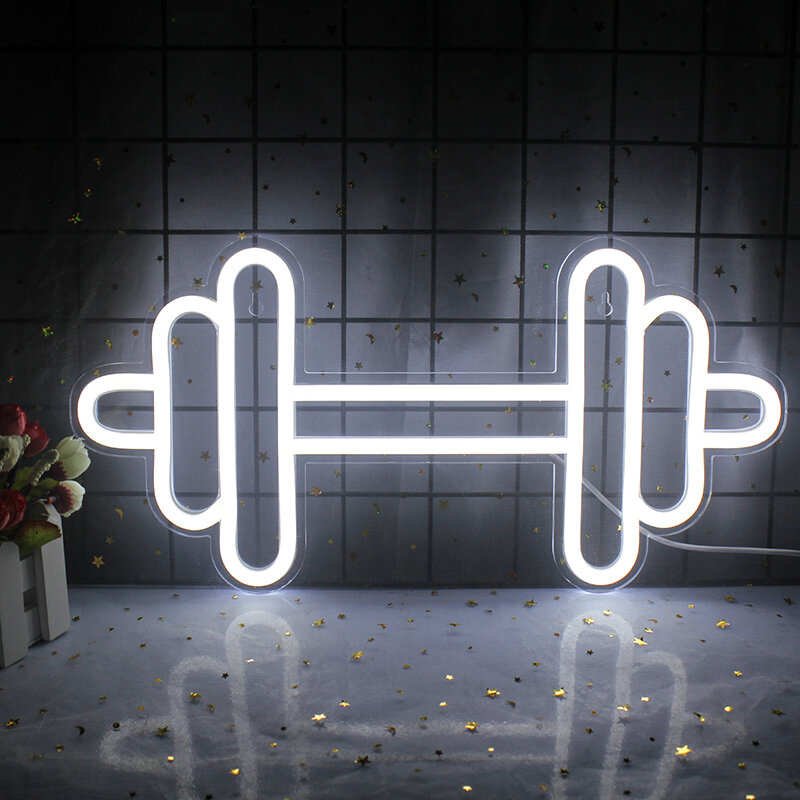 Lampu LED tiga warna tanda Neon, lampu dinding seni gantung untuk Dumbbell Gym Club, dekorasi ruang olahraga Fitness Spirit Logo
