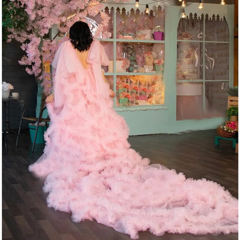Puffy Ruffled Maternity Tulle Robes Grossesse shooting Photo Rulffles pregnant woman Dresses Baby Shower Baby Shower
