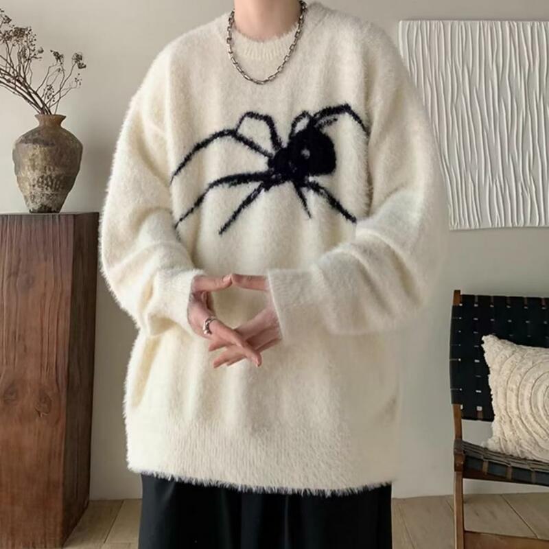 Sweter Mink rajut untuk pria, sweter Mink imitasi musim dingin dengan pola laba-laba, Jumper gaya Hip Hop rajut untuk pria