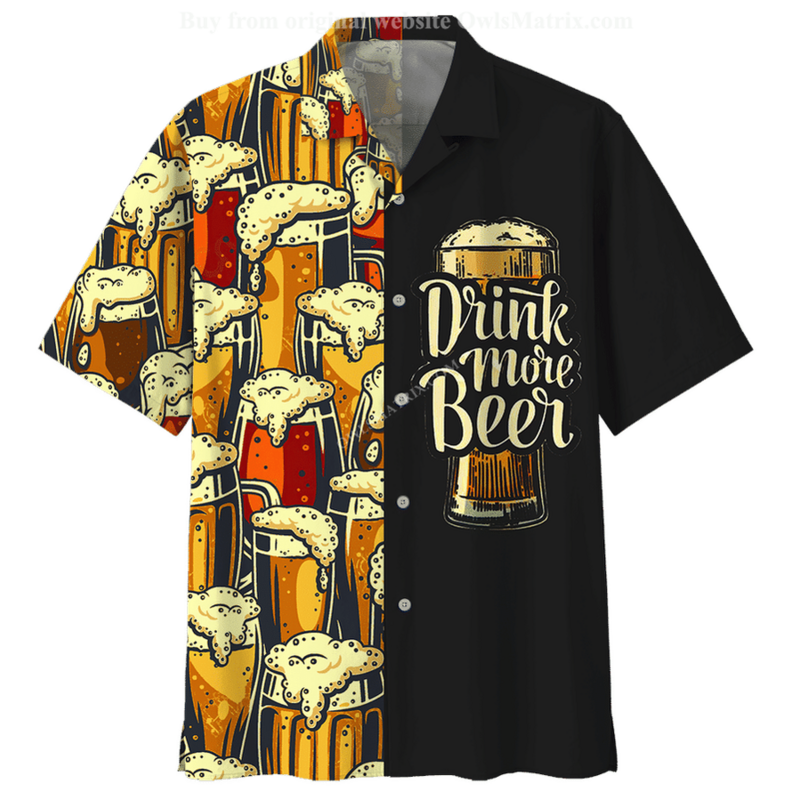 メンズ3DビールプリントTシャツ,半袖ボタンダウンシャツ,ビーチブラウス,カジュアルウェア