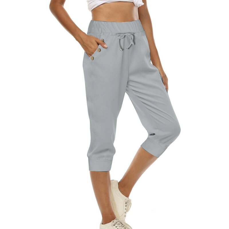 Capris Womens Casual Sport Yoga pantaloni lunghi tasche in tinta unita pantaloni elastici in vita estate abbigliamento quotidiano Harajuku pantaloni femminili
