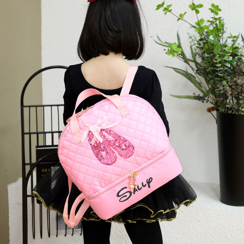Bolsa de baile bordada personalizada para niñas, bolso de lona rosa con nombre personalizado, bolsos de baile para niñas