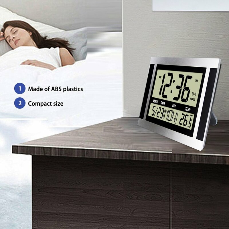 Jam Alarm dinding meja Digital H110, Jam Alarm dinding dengan termometer dan kalender layar LCD