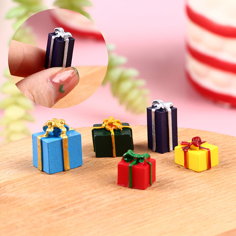 Dollhouse Miniature Christmas Gift Box, Brinquedos Pretend Play, Doll House Decor Acessórios, 1:12