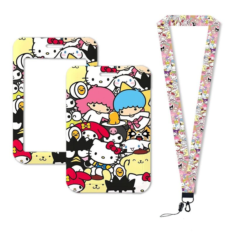 W Sanrio Hello Kitty University Meal Card Neck Strap Lanyards ID Badge Holder Student Girls Keyrings Kids Accessories Gifts