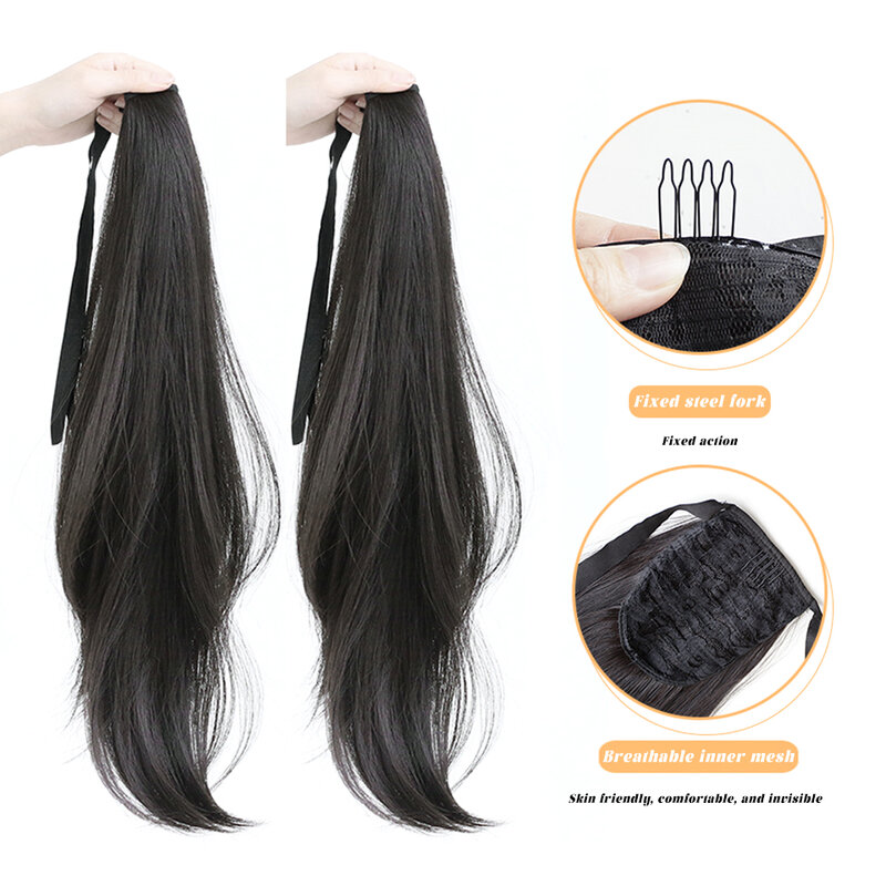 OLACARE-coleta rizada ondulada larga sintética para mujer, cinta con cordón atada a la cola del pelo, extensión de cabello, postizo falso Natural