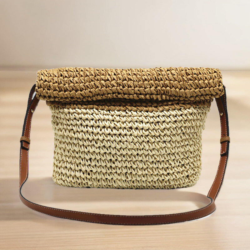 Bohemian Patchwork Straw Bag para mulheres Tecido de corda de papel Shoulder Bag Crossbody para viagem, praia, bolsa de tricô verão, 2024