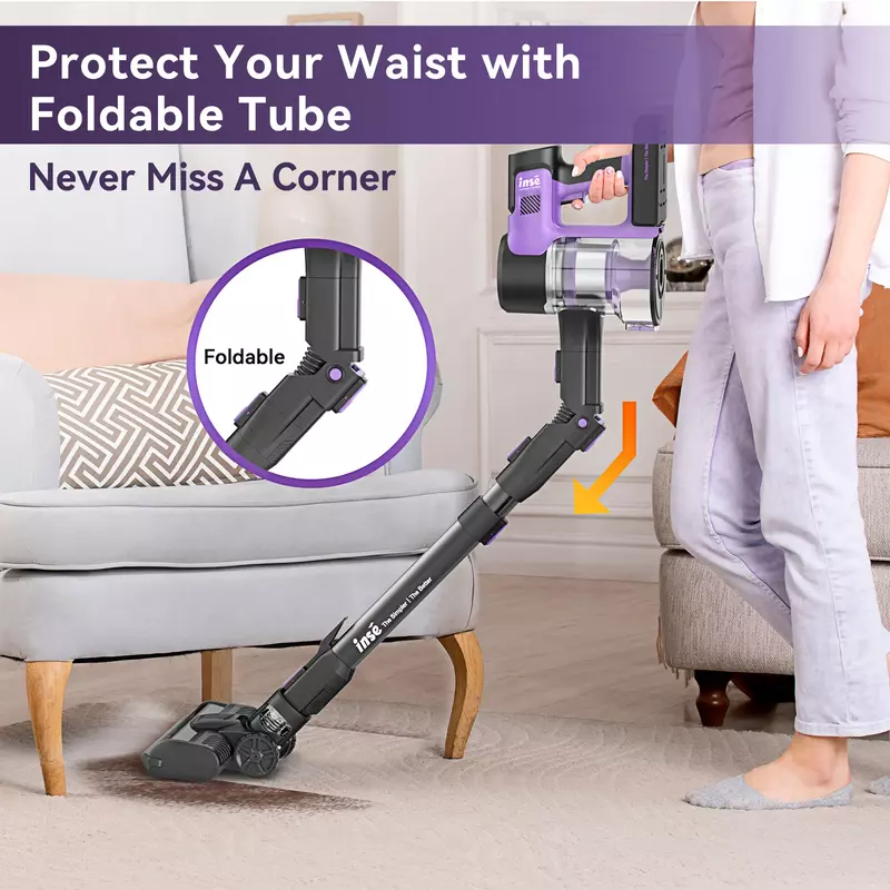 INSE S10P 26000pa 350W Stick Cordless Vacuum Cleaner,3-Speed Power Model for Hardwood Floor,2 Battery Up to 100 Min,for Pet Hair