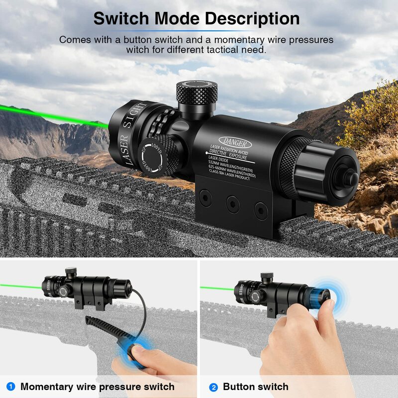 CVLIFE-Green Dot Laser Sight Rifle, Âmbito com Interruptor de Pressão, Picatinny e Montagem, Caça Riflescope, 532nm