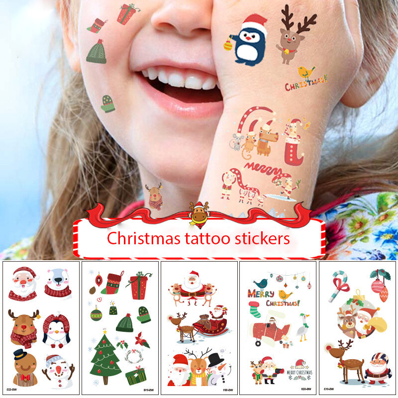 1PCS Cartoon Christmas Temporary Fake Tattoo Sticker Ghost Santa Claus Children Tattoos for Kid Winter Elements Waterproof Gifts