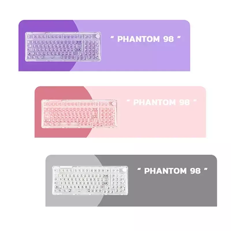 Kiiboom 투명 기계식 키보드, 핫 스왑 게이밍 키보드, 3 가지 모드, 2.4G 무선 블루투스 키보드, 소녀 선물, Phantom98