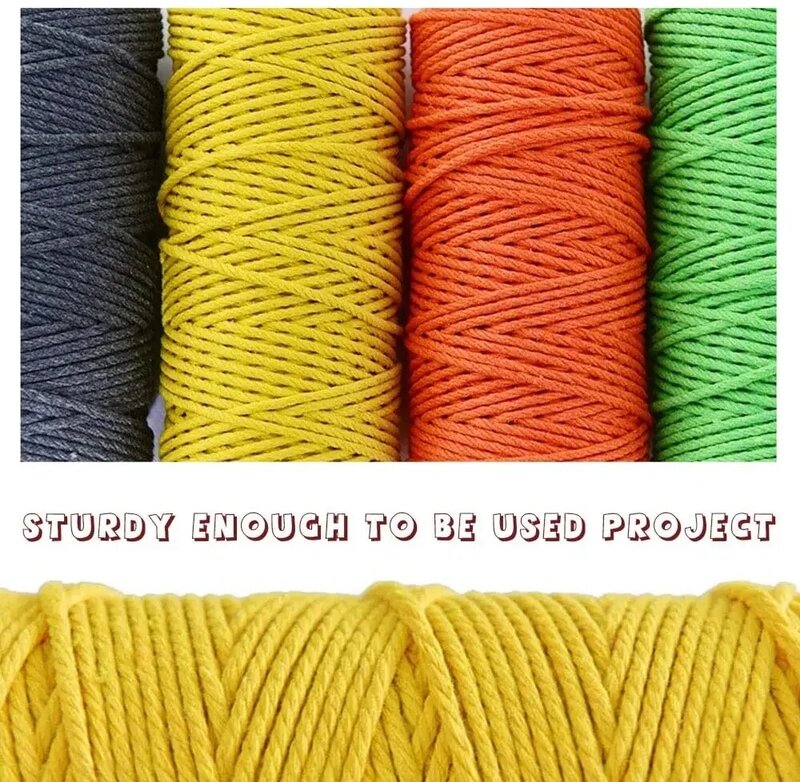 Веревка хлопковая для вязания, 100 м/катушка, 3 мм, 100% цветов