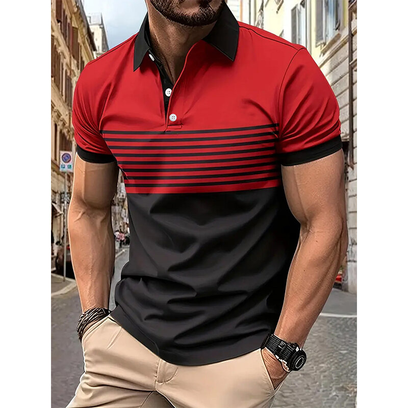 Men's fashion short -sleeved striped stamps Poloshan casual lapel POLO shirt