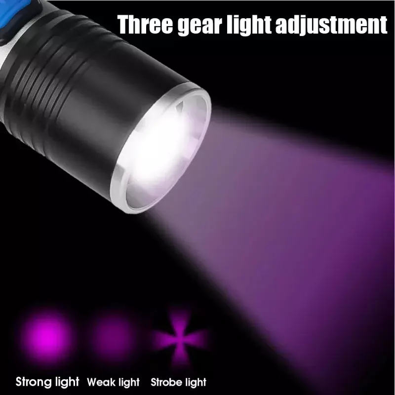 365/395nm UV Flashlight Blacklight Zoomable USB Rechargeable UV Light Ultraviolet Flashlight for Pet Urine Detector Resin Curing
