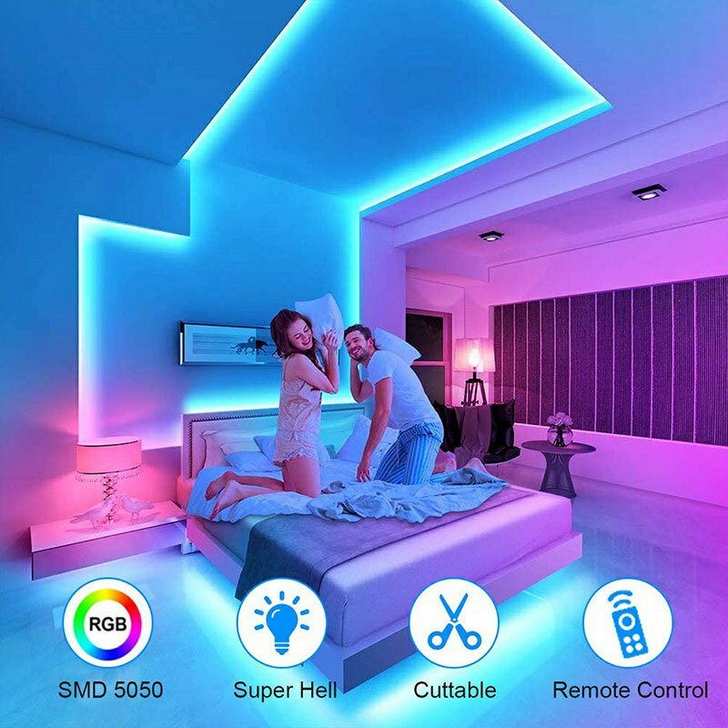 Bande lumineuse LED avec télécommande infrarouge pour la décoration de la pièce, bande LED USB, diviseur de musique pour les joueurs, RVB 5050, DC 5V, 100 pieds, 30 m