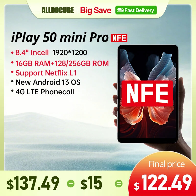 Alldocube iPlay50 Tablet Mini PRO Netflix L1 8.4 calowy Android13 Helio G99 8GB RAM 128/256GB ROM podwójna karta SIM iPlay50 Mini PRO