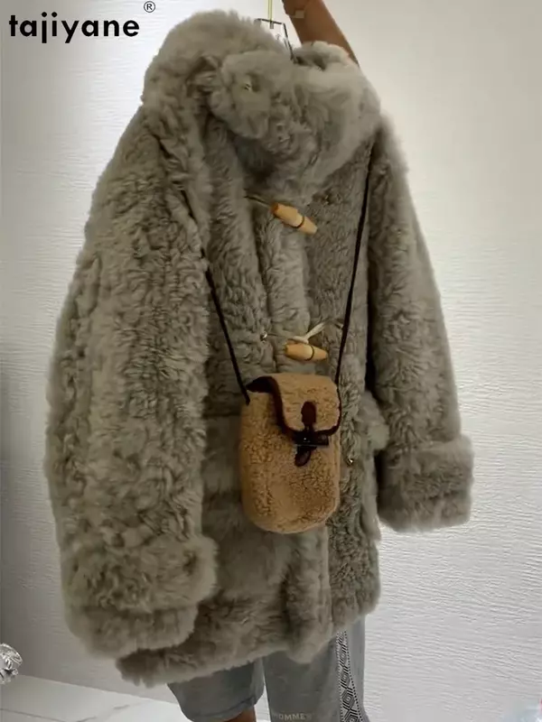 Moda Tajiyane imitacja płaszcz futrzany wełniany damskie kurtki w koreańskim stylu na zimę dla kobiet 2023 ciepłe futro kurtka z kapturem odzież damska