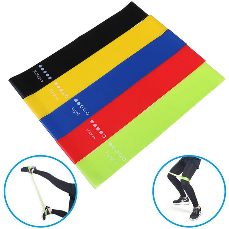 Bandas de borracha resistência elástica para Yoga, Fitness Indoor e Outdoor Equipment, Pilates Sport Training, Equipamento de Treino, 0,35mm-1,1mm, 5 cores