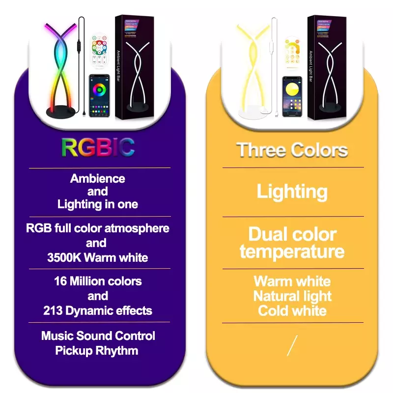 RGBIC LED 앰비언트 나이트 라이트, 음악 사운드 컨트롤, 픽업 리듬 램프, 앱 리모컨, 침실 E스포츠 TV 장식