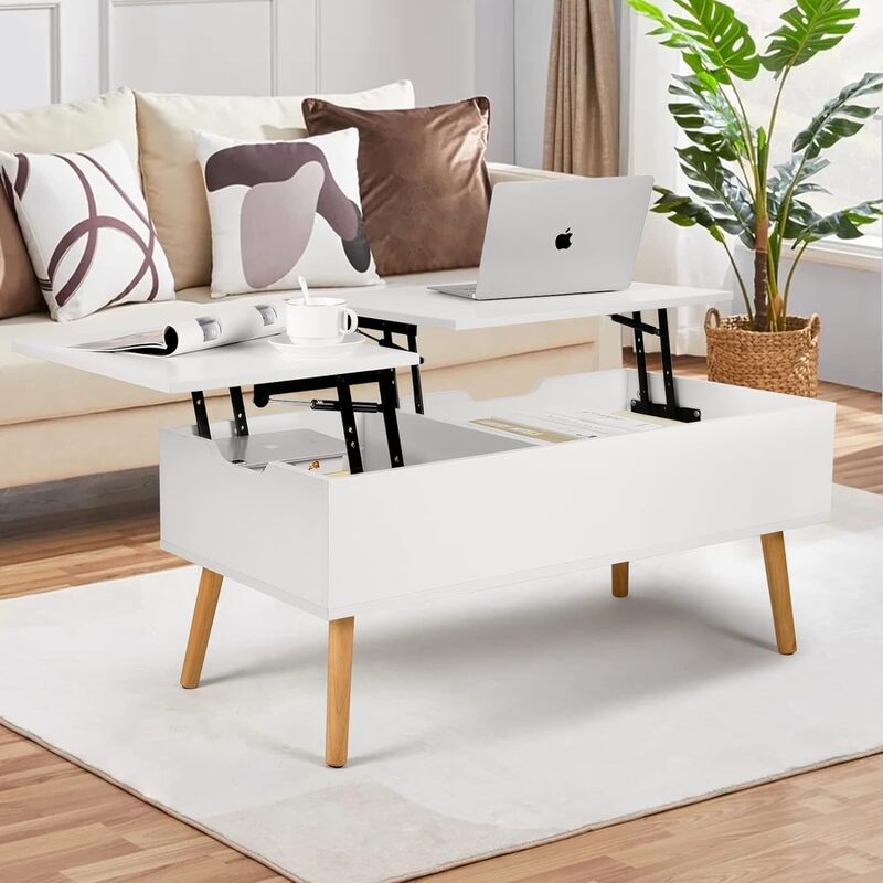 Tavolino ad angolo Comfort con scomparto portaoggetti separato e nascosto, tavolo a doppio sollevamento, tavolino da divano per soggiorno di casa
