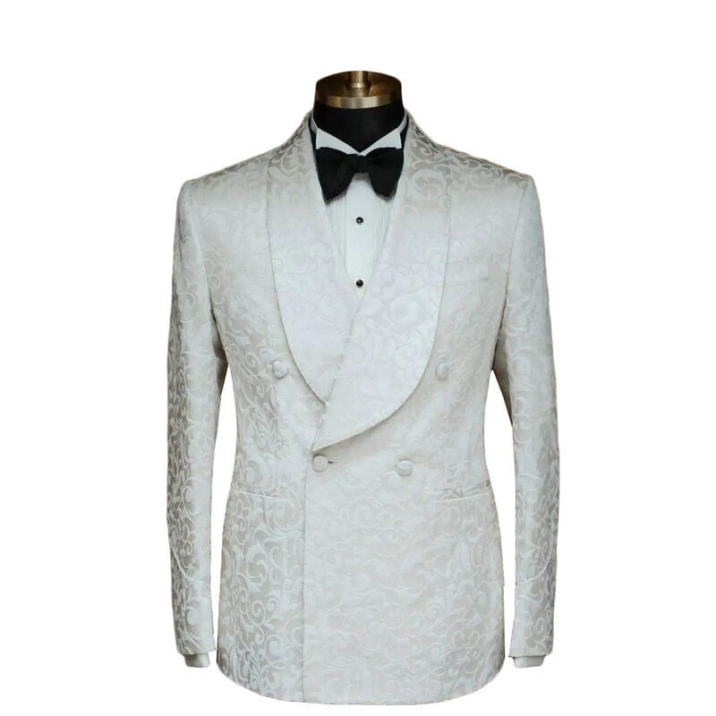 Abiti da sposa da uomo bianchi Blazer elegante scialle bavero smoking floreale Jacquard abbigliamento da sposo Prom Evening Party Costume Homme Only Coat